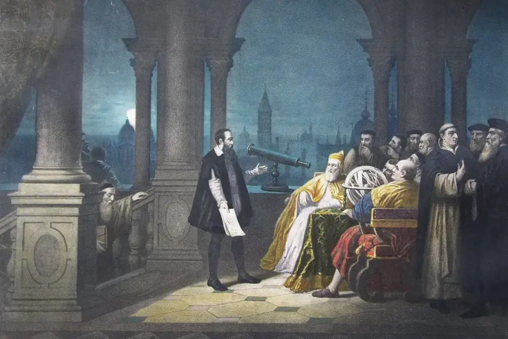 Galileo Galilei displaying his telescope to Leonardo Donato