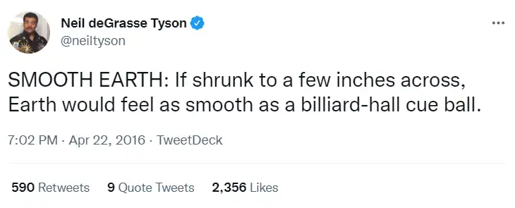 Neil deGrasse Tyson tweet about the idea of Earth being as smooth as a billiard ball
