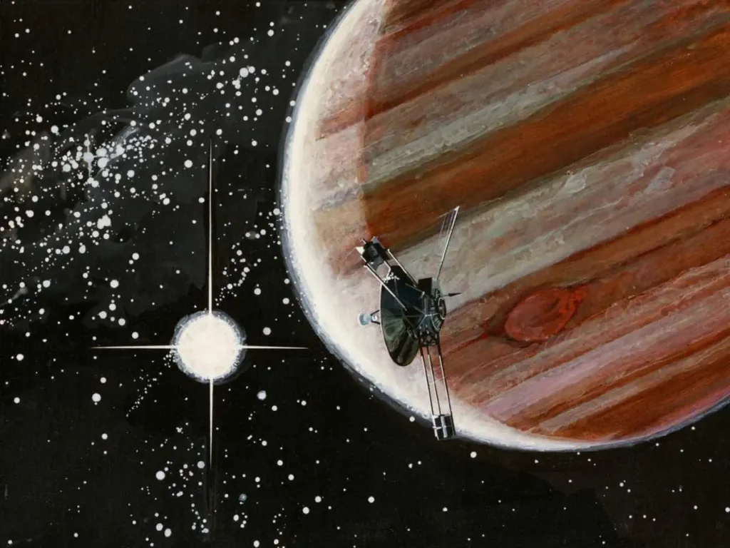 Artist impression of Pioneer 10 flyby of Jupiter